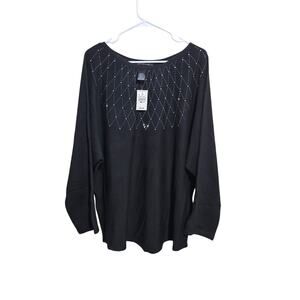 Ashley Stewart Pullover Sweater Womens Black Embellished Plus Size 22/24 (841)